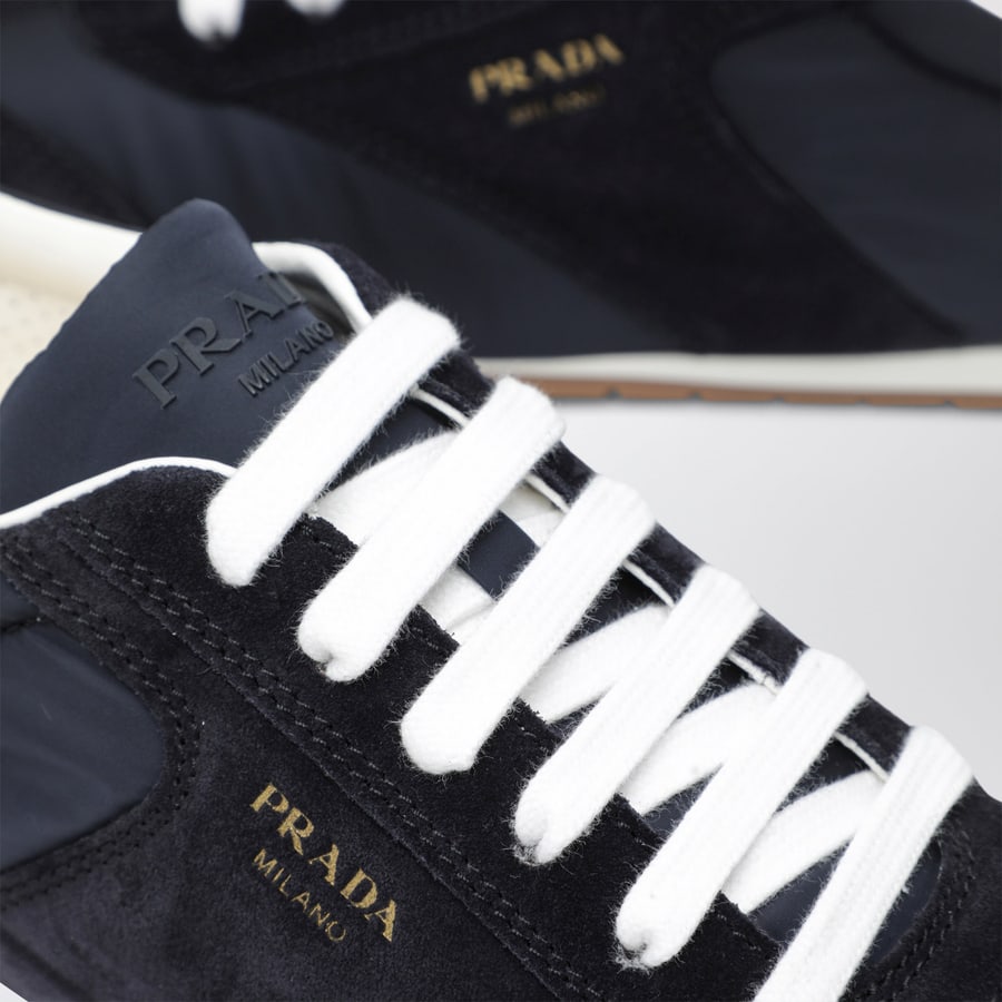 Prada Sneakers in tessuto e suede blu, view 5