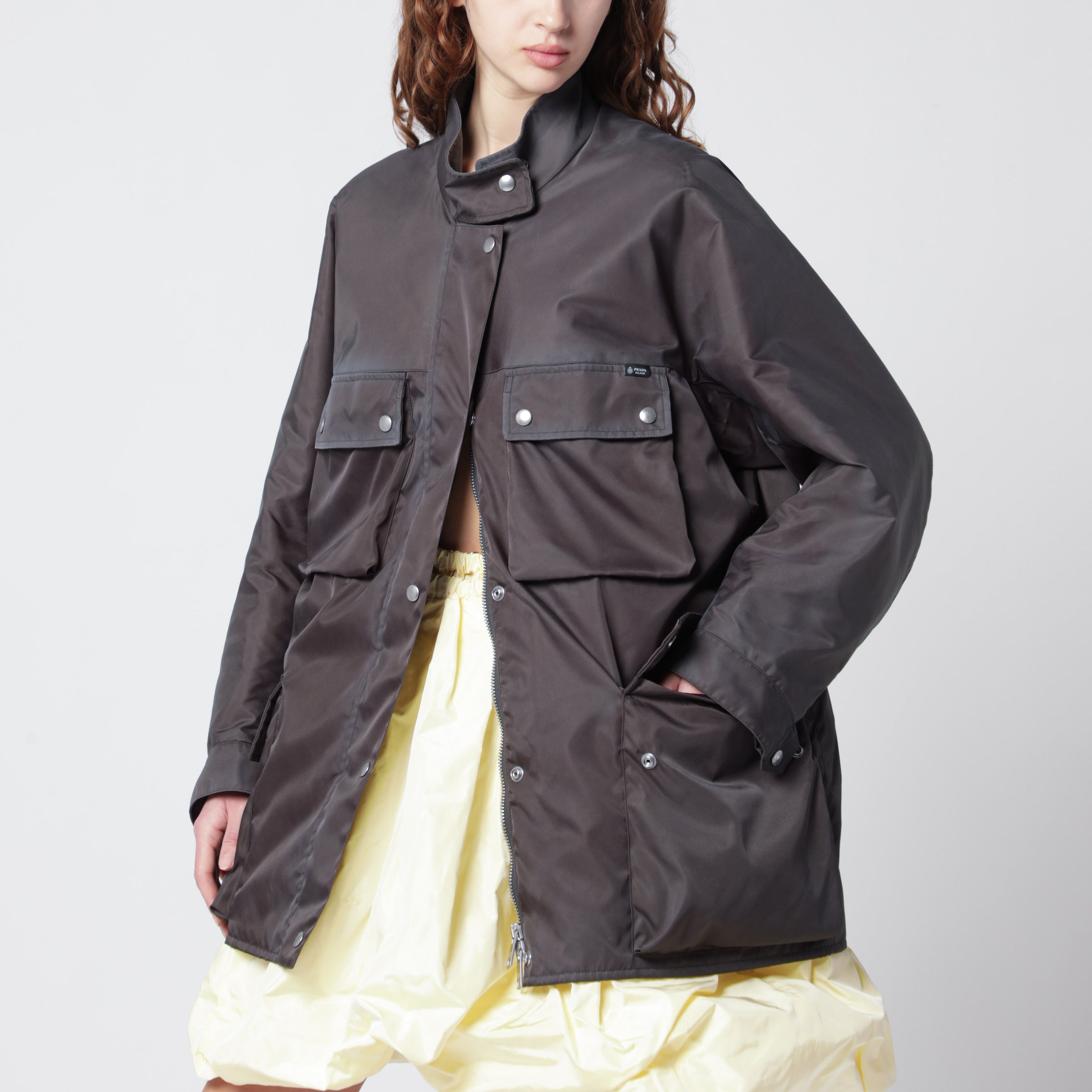 Prada Impermeabile in Re-Nylon washed color piombo