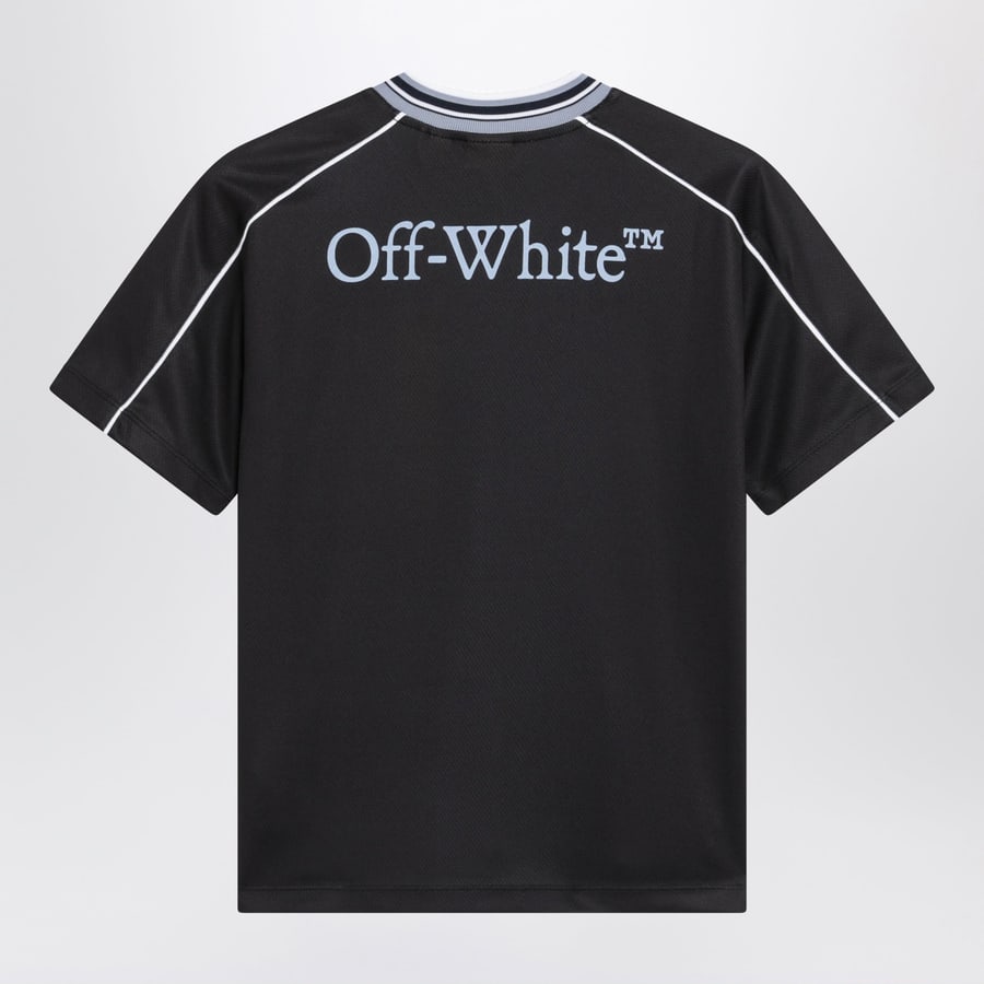 Off-White Maglia da calcio nera con patch logo, view 2