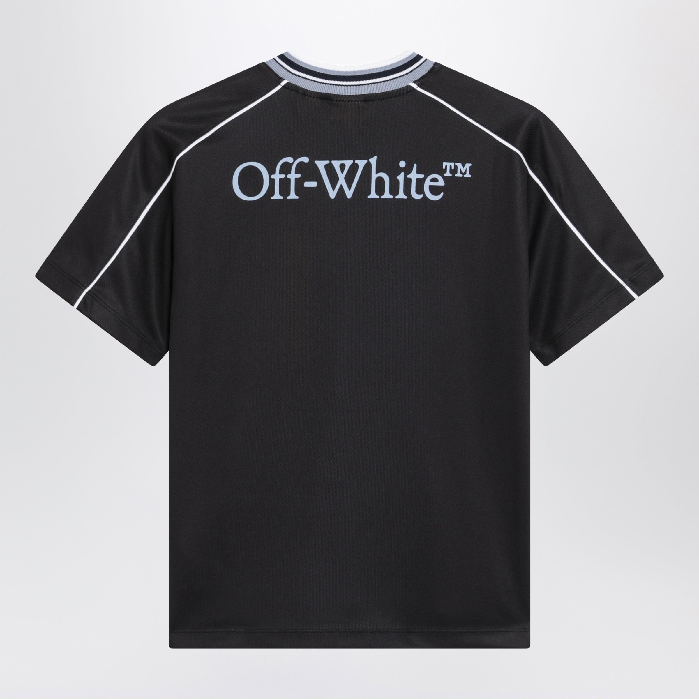 Off-White Maglia da calcio nera con patch logo, view 2