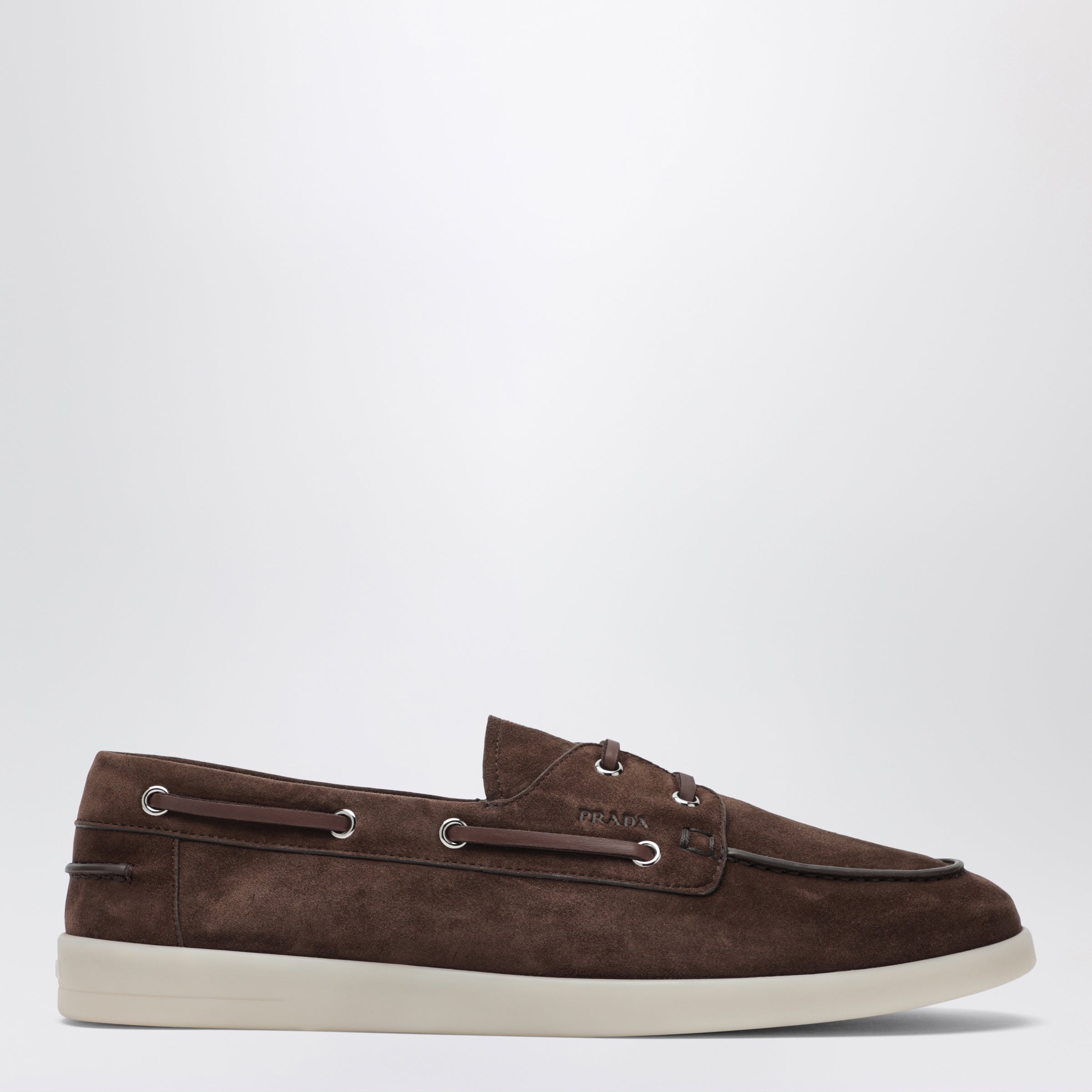 Prada Scarpe da barca marroni in pelle scamosciata
