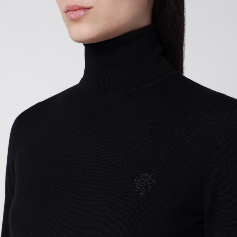 Gucci Dolcevita nero in lana con ricamo logo, view 4