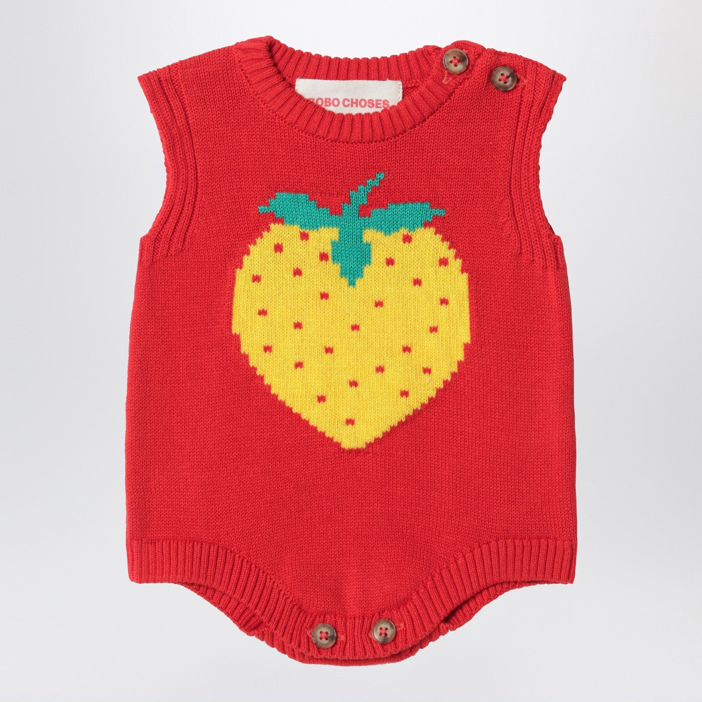 BOBO CHOSES Tutina con fragola in maglia di cotone