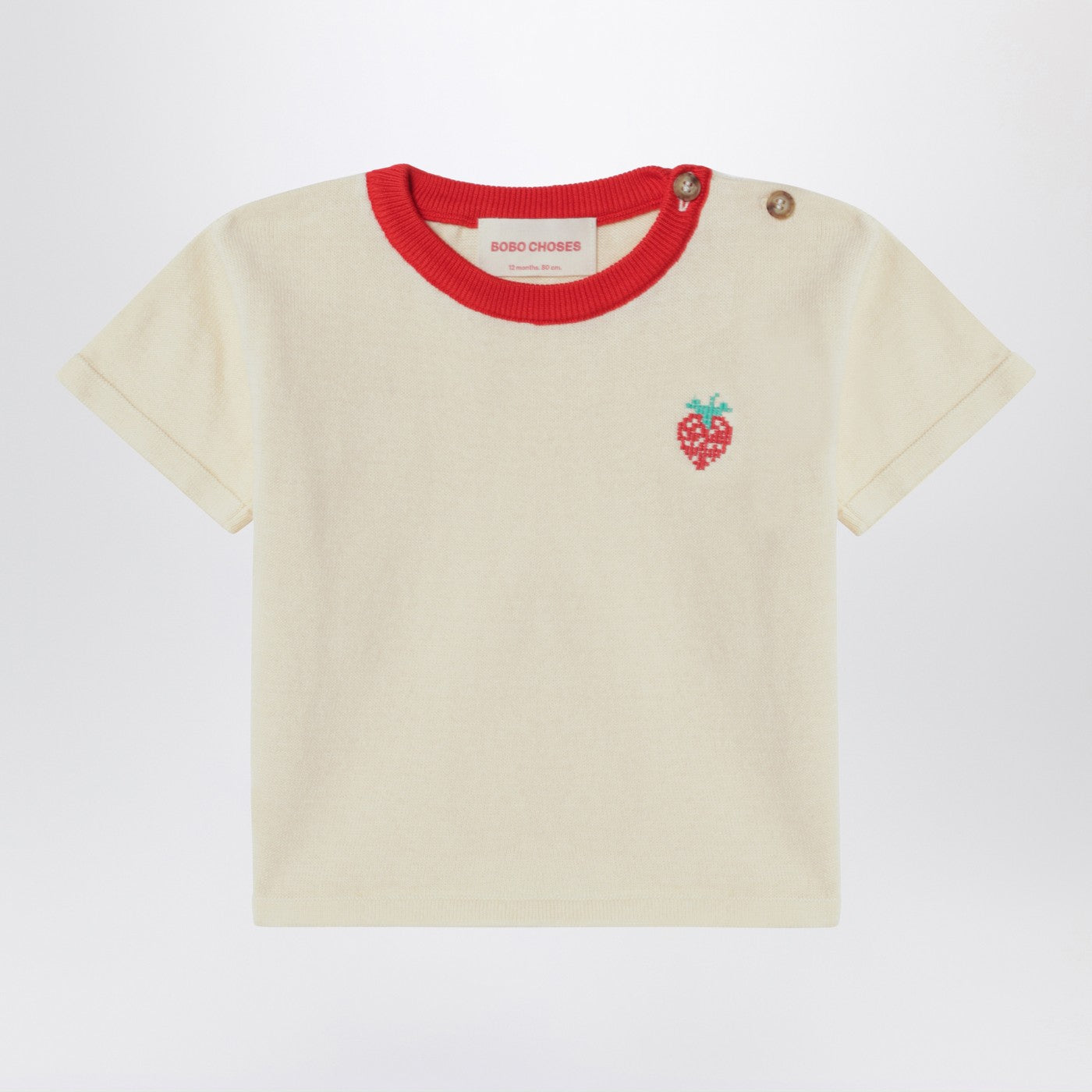 BOBO CHOSES T-shirt bianca con ricamo fragola