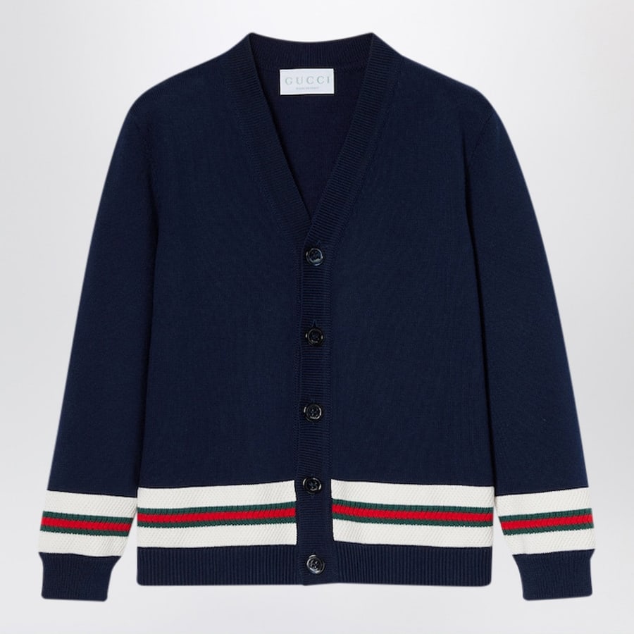 Gucci Cardigan blu scuro con dettaglio Web