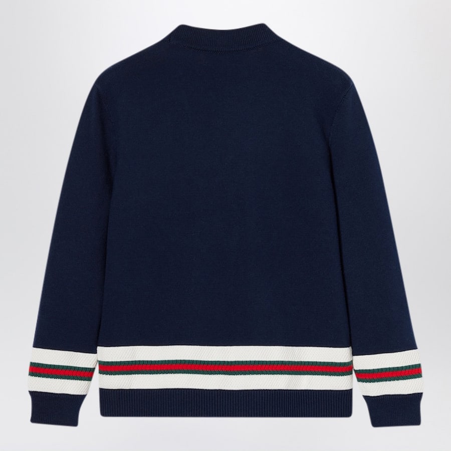 Gucci Cardigan blu scuro con dettaglio Web, view 2