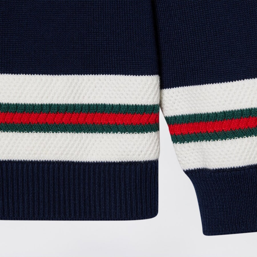 Gucci Cardigan blu scuro con dettaglio Web, view 3
