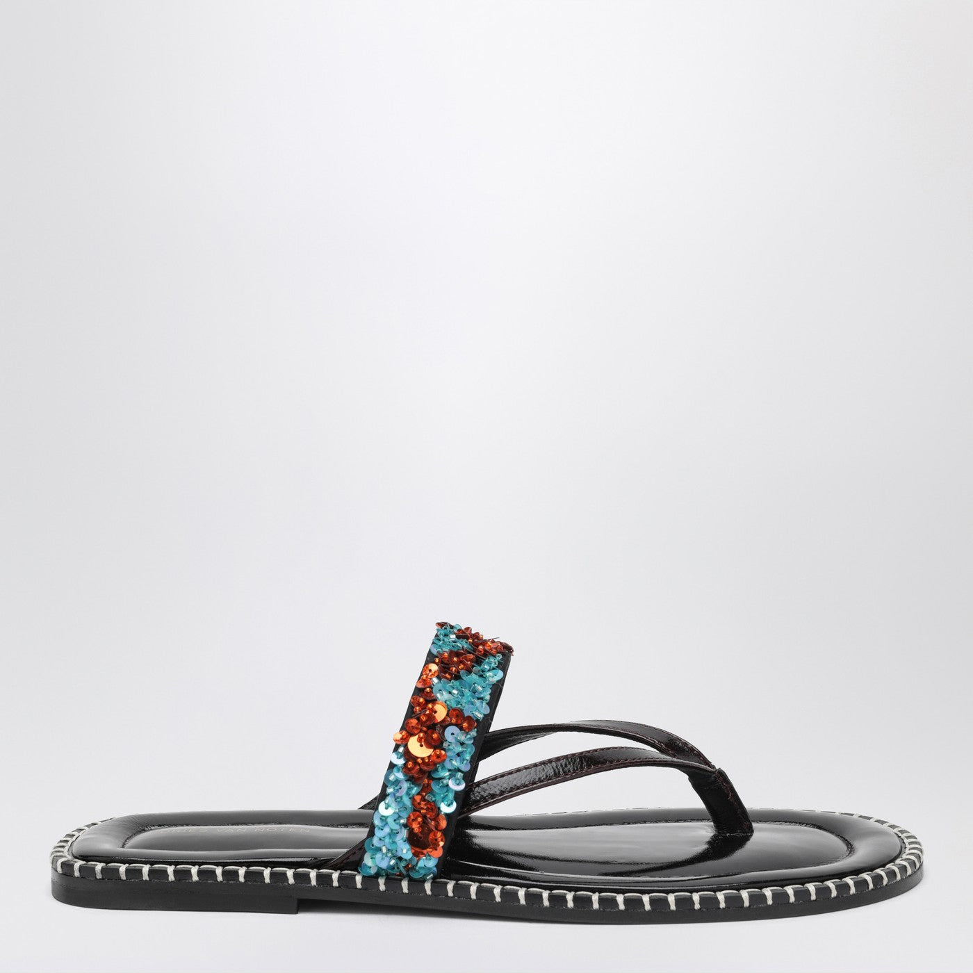 Dries Van Noten Sandali slip-on infradito nero con paillettes