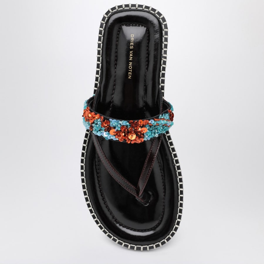 Dries Van Noten Sandali slip-on infradito nero con paillettes, view 3