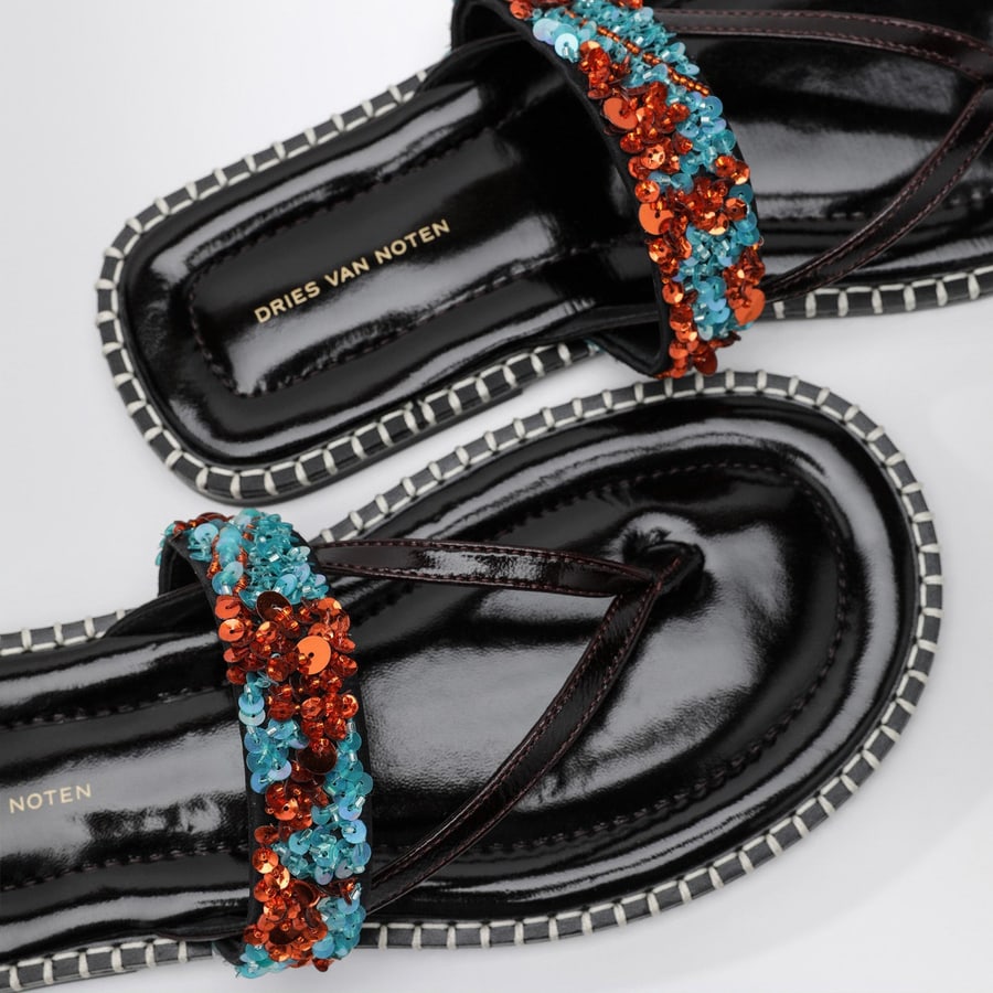 Dries Van Noten Sandali slip-on infradito nero con paillettes, view 5