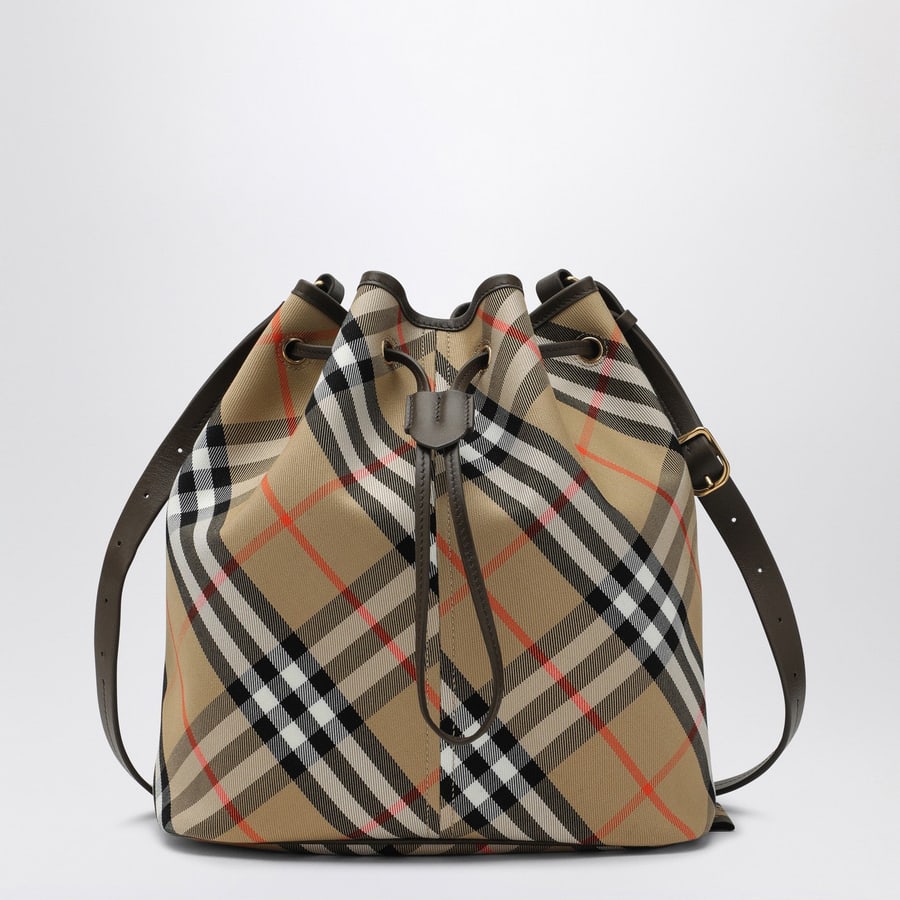 Burberry Borsa a secchiello media beige motivo Check
