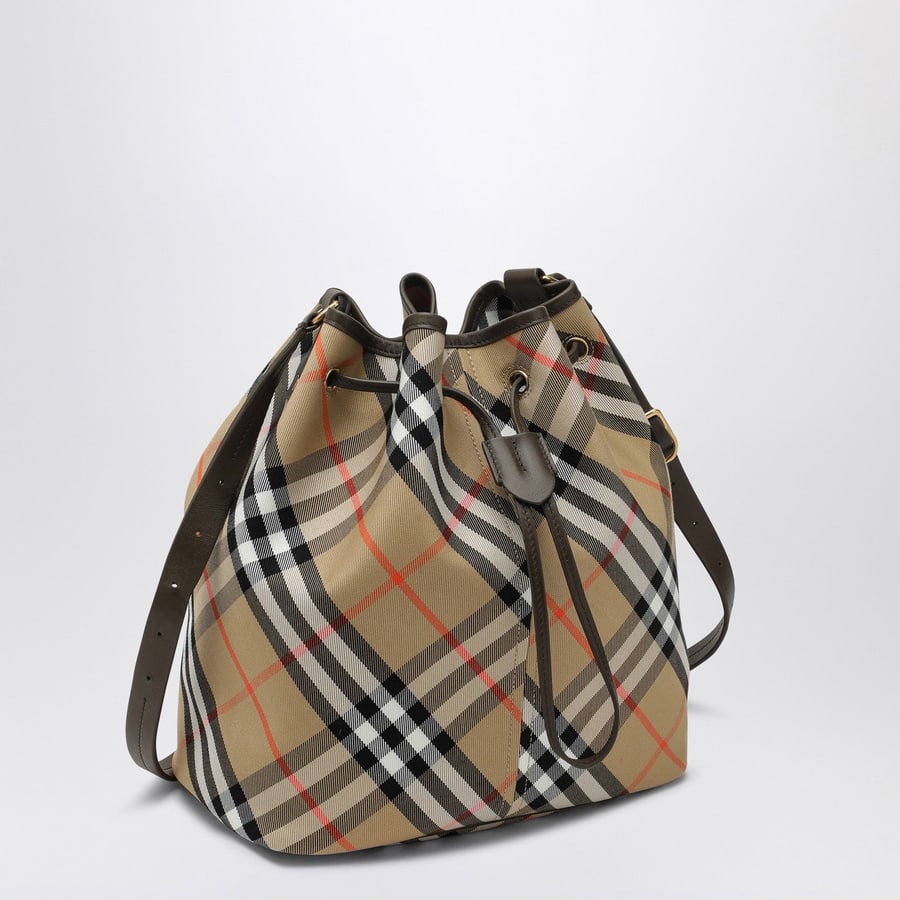 Burberry Borsa a secchiello media beige motivo Check, view 3