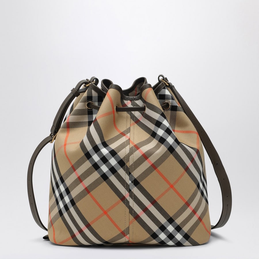 Burberry Borsa a secchiello media beige motivo Check, view 4