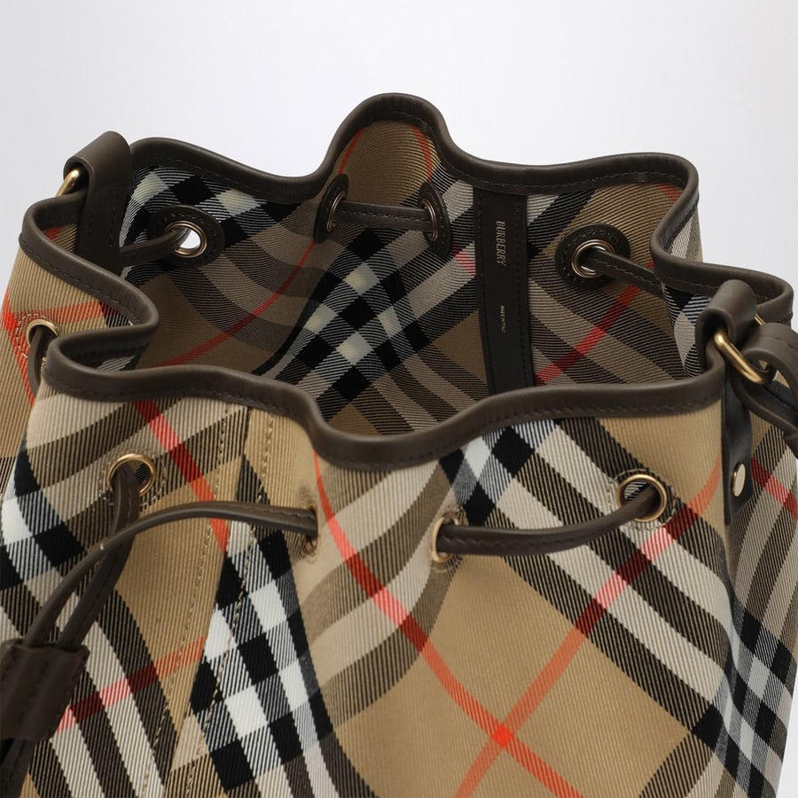 Burberry Borsa a secchiello media beige motivo Check, view 5