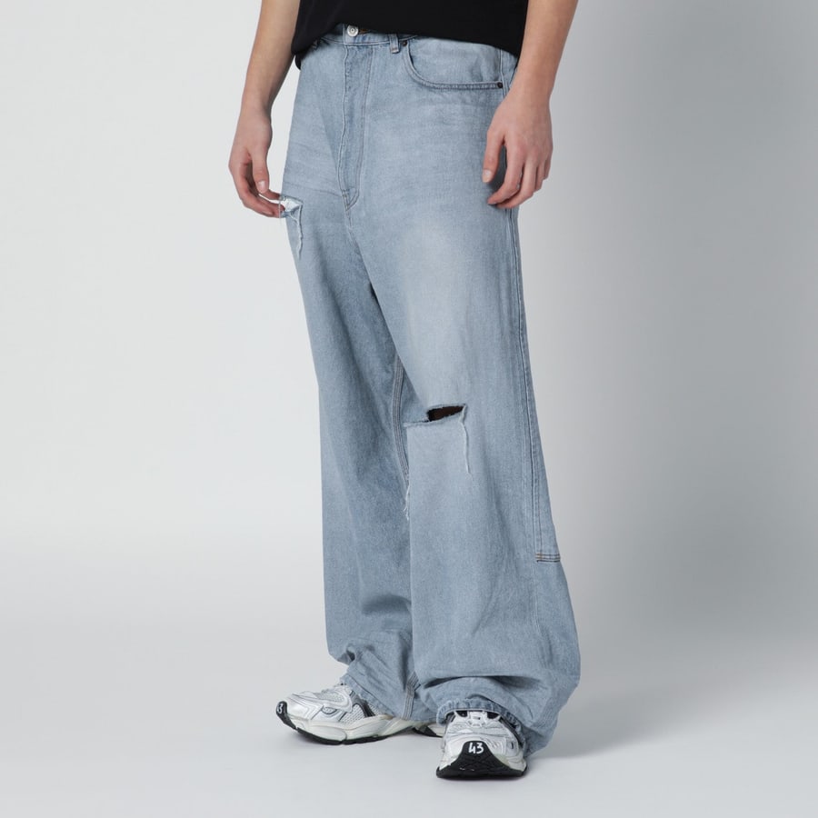 Balenciaga Jeans baggy azzurro con strappi, view 3