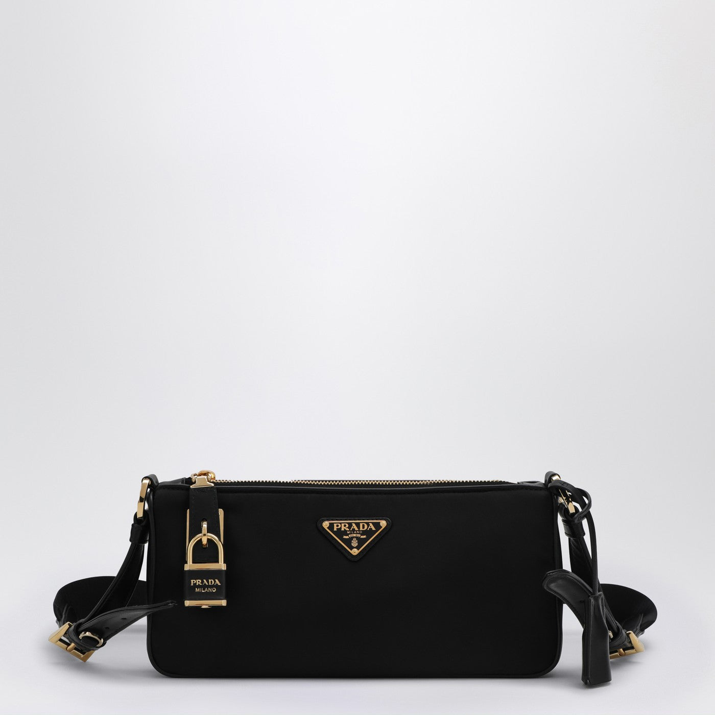 Prada Borsa in Re-Nylon e pelle nera con lucchetto