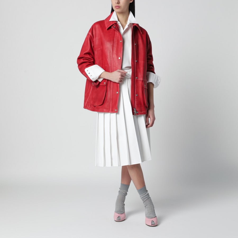 HALFBOY Parka in pelle rosso, view 2