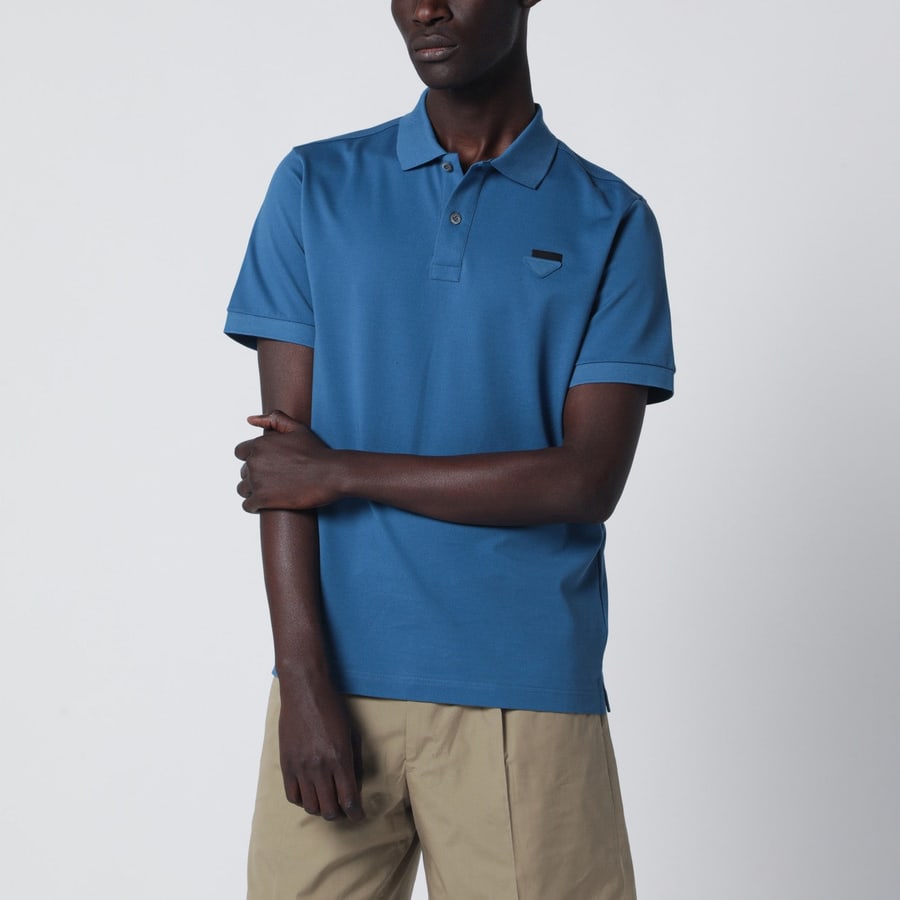 Prada Polo azzurra in piquet di cotone