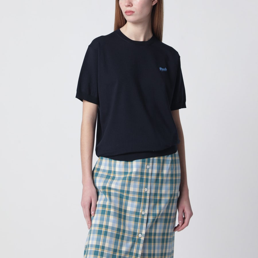 Prada Maglia blu in misto seta con logo