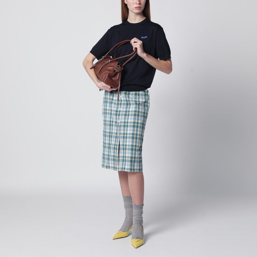 Prada Maglia blu in misto seta con logo, view 2