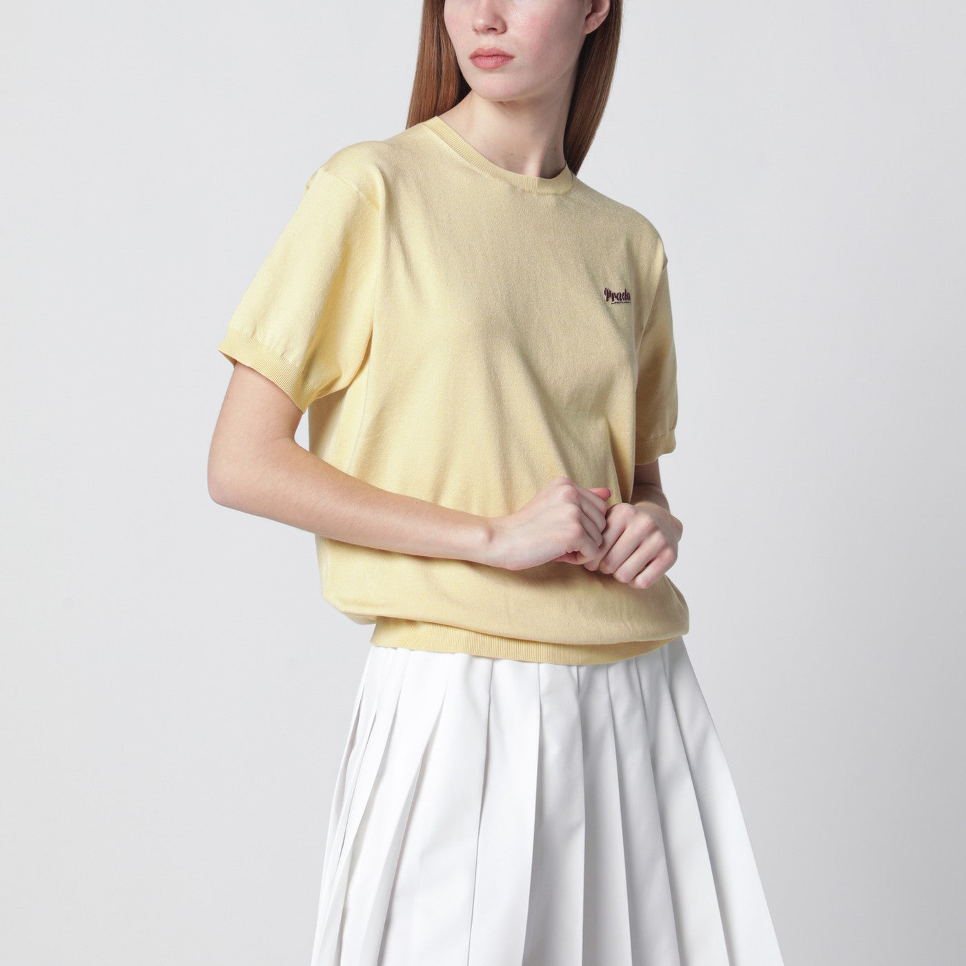 Prada Maglia color crema in misto seta con logo