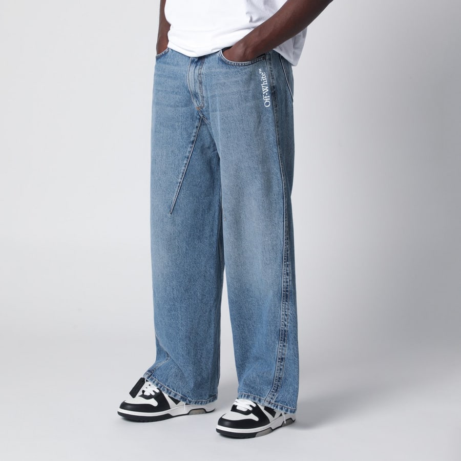 Off-White Jeans ampio azzurro con logo, view 3