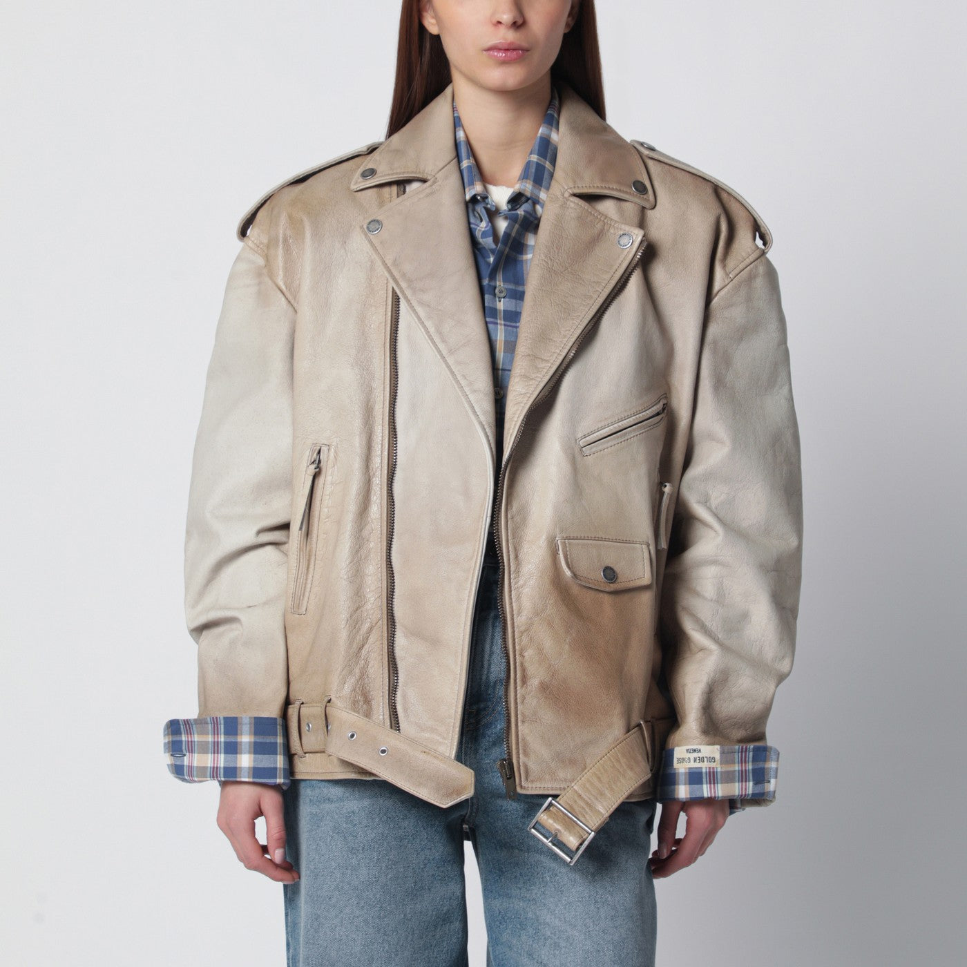 Golden Goose Giacca Phoebe in pelle beige