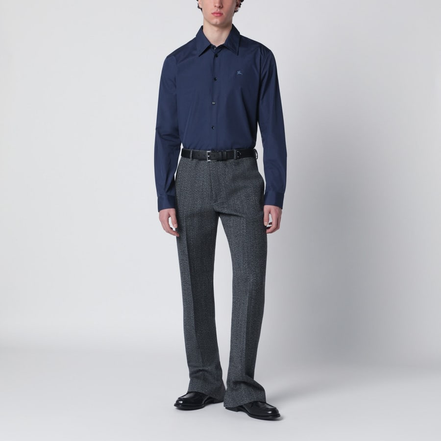 Burberry Camicia blu in cotone con EKD, view 2