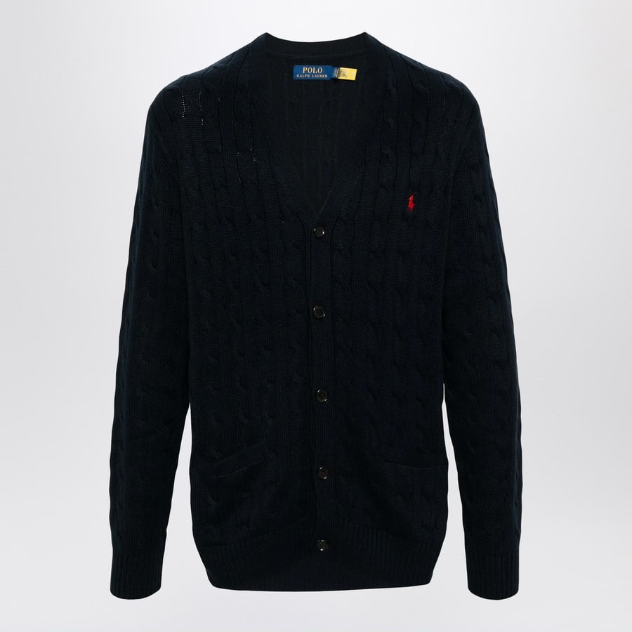 Polo Ralph Lauren Cardigan blu navy in cotone a trecce