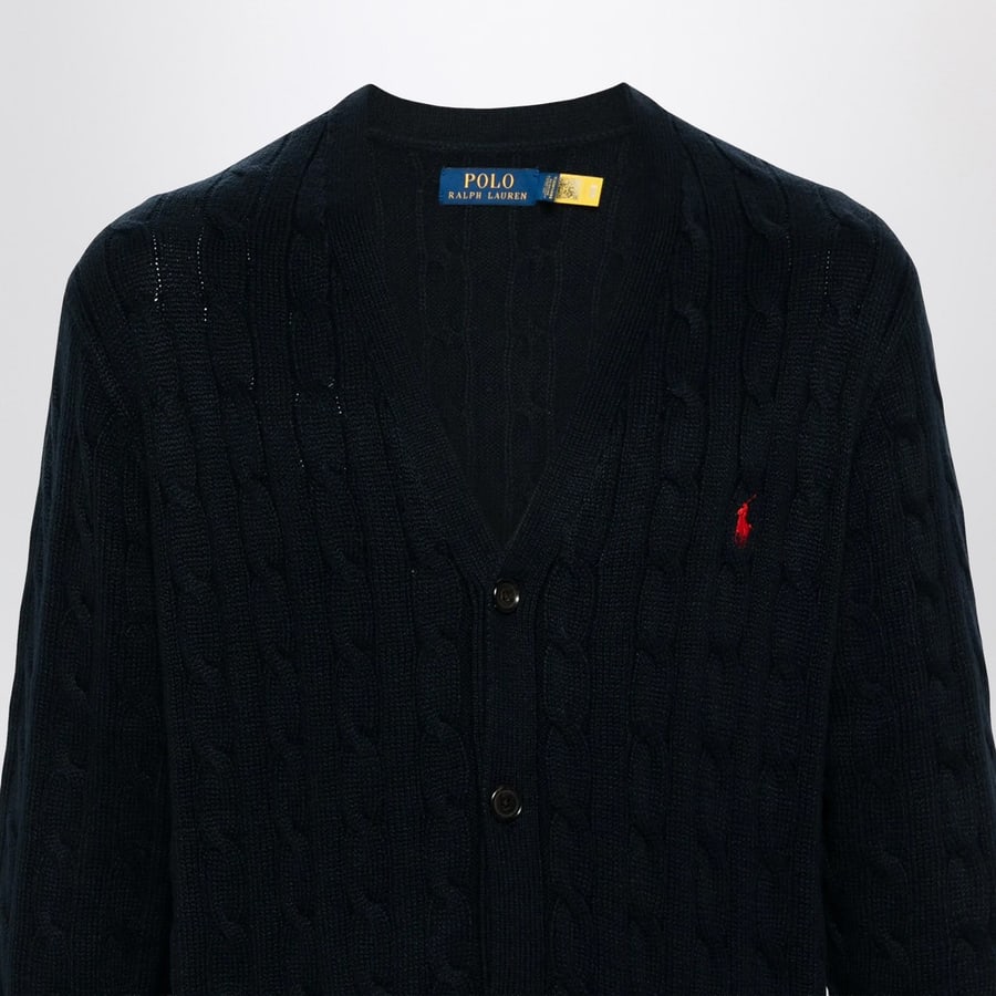 Polo Ralph Lauren Cardigan blu navy in cotone a trecce, view 2