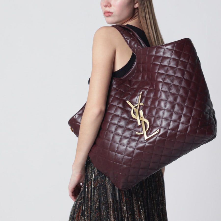 Saint Laurent Maxi borsa shopping Icare bordeaux in pelle trapuntata, view 2