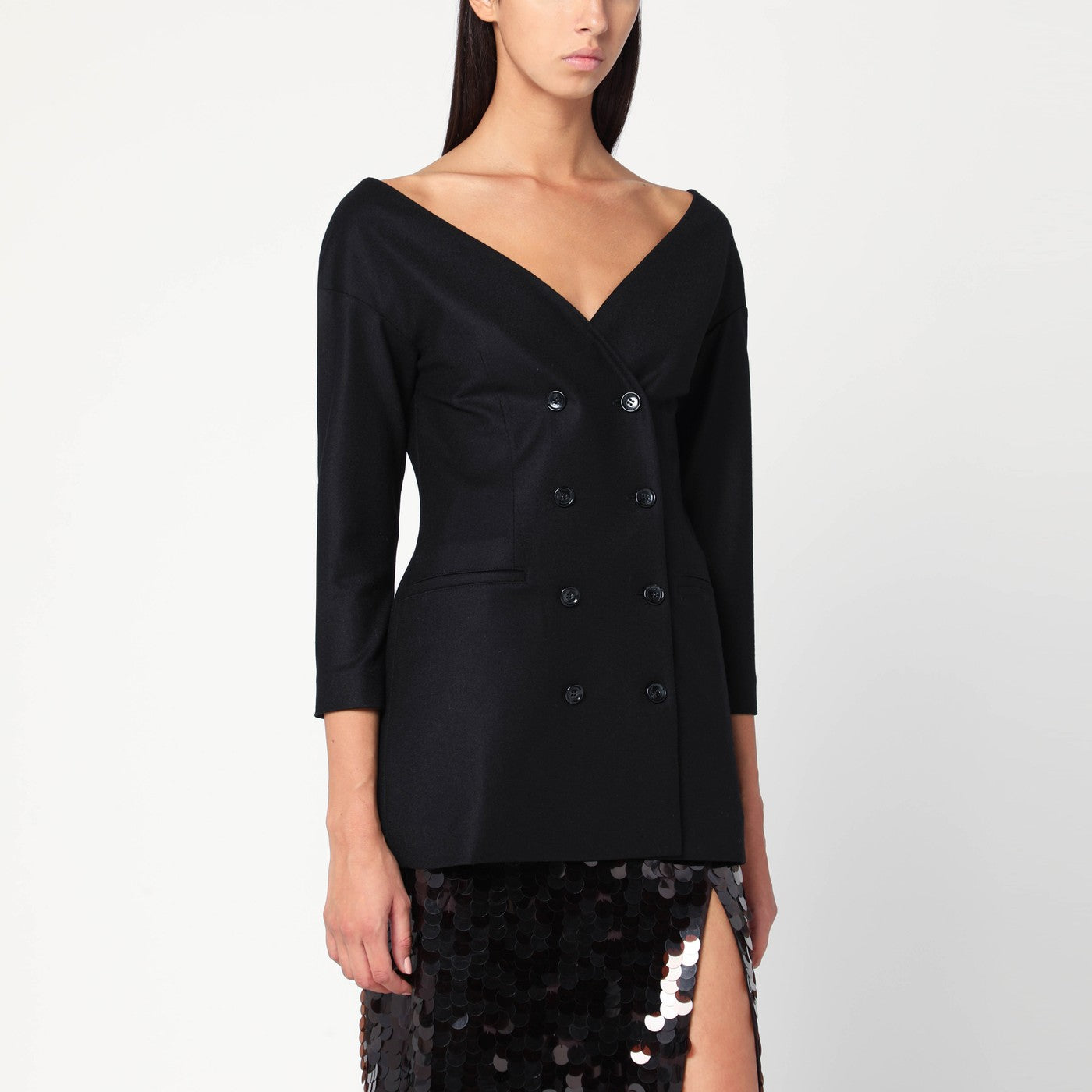 ALBERTA FERRETTI Giacca con scollo a V nera in lana