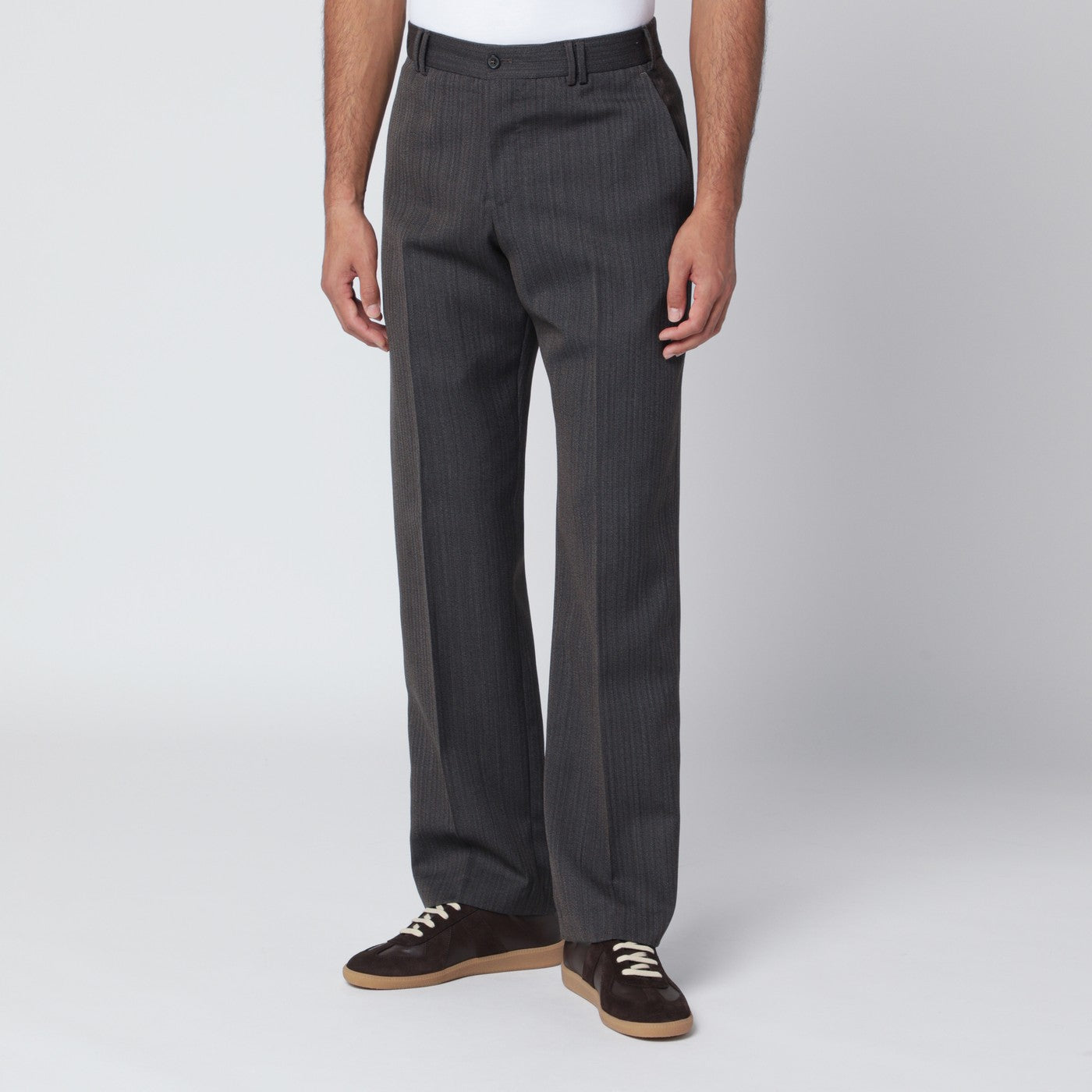 PT Torino Pantalone marrone rigato in lana