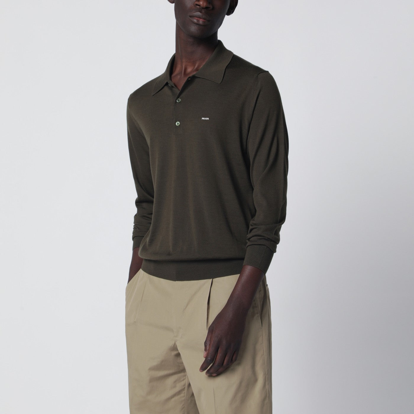 Prada Polo verde militare in lana pettinata