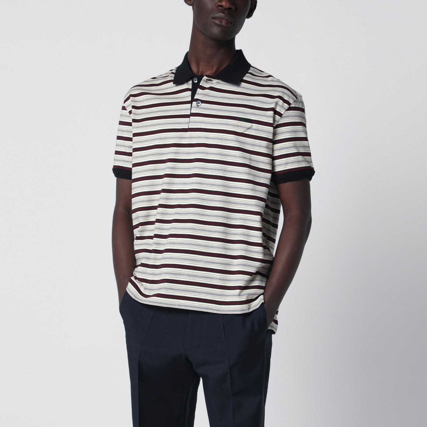 Prada Polo avorio/granato a righe in cotone