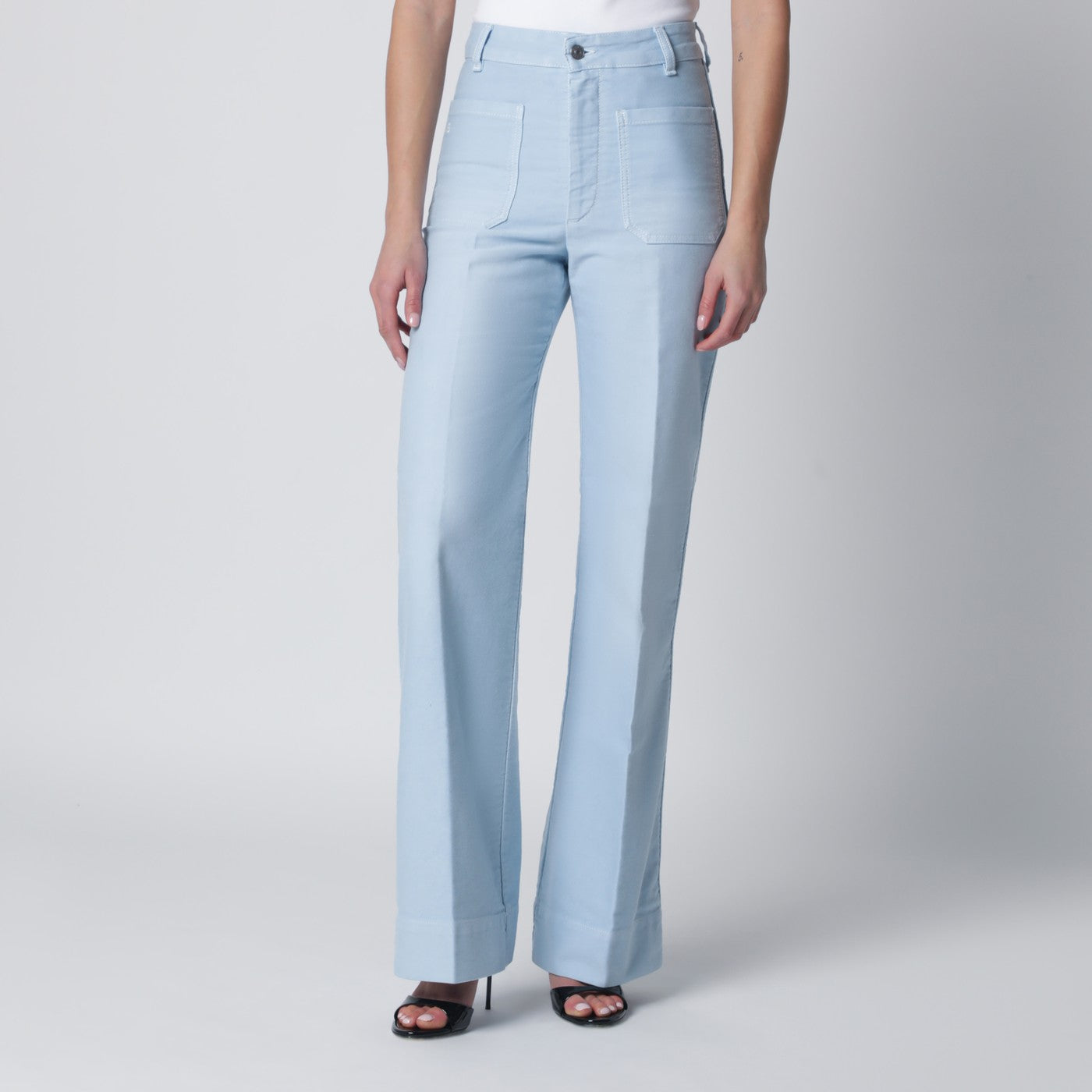 Victoria Beckham Pantaloni Alina in cotone sky blu