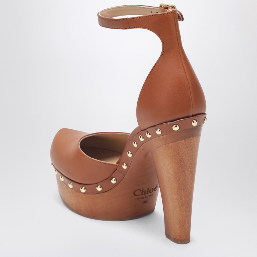 Chloé Décolleté con plateau marrone con borchie, view 4