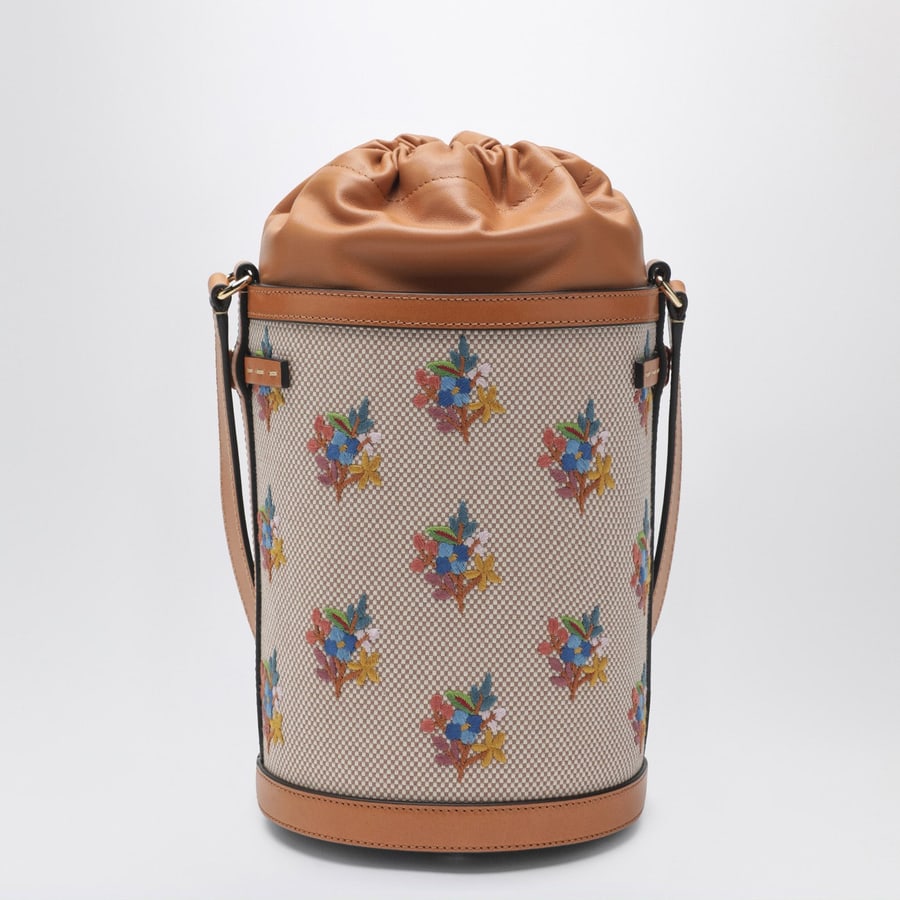 Valentino Garavani Borsa a secchiello in canvas con ricamo floreale, view 4