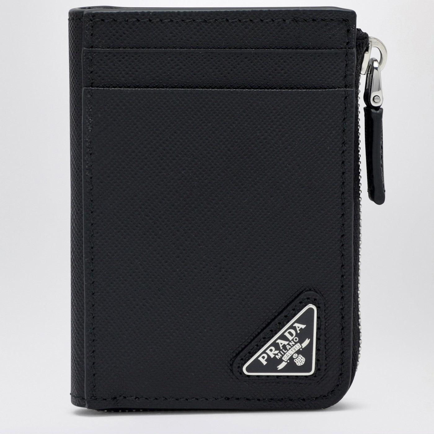 Prada Portacarte con zip nero in Saffiano