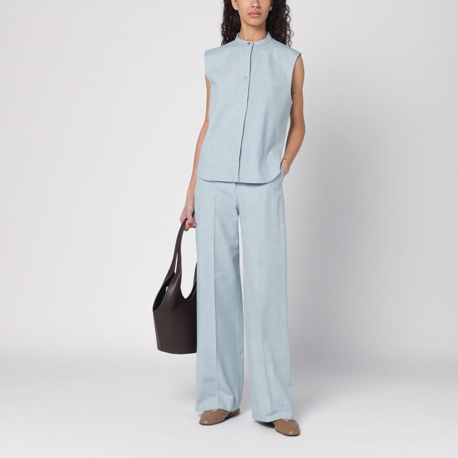 LOULOU DE SAISON Pantalone grigio nebbia in misto cotone, view 2