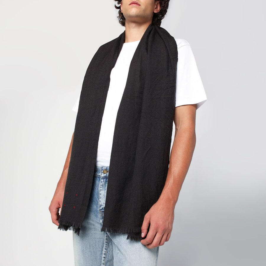 DESTIN SURL Sciarpa in lana check nera/beige, view 2