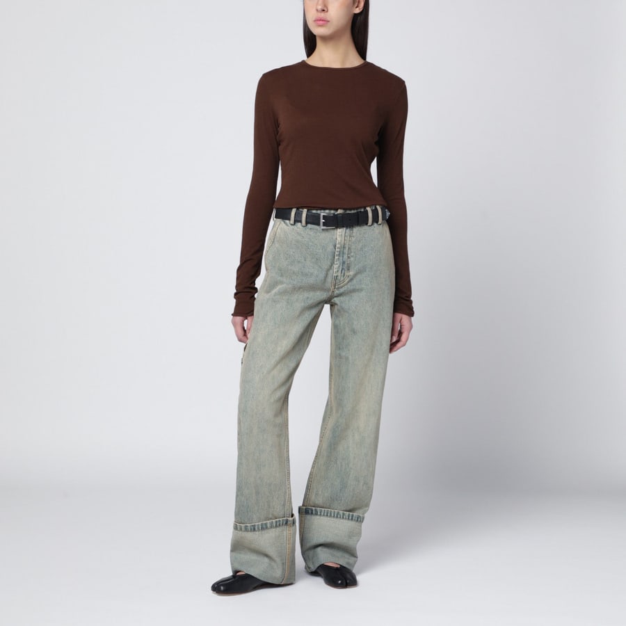 Entire Studios Maglia girocollo marrone in misto cotone, view 2