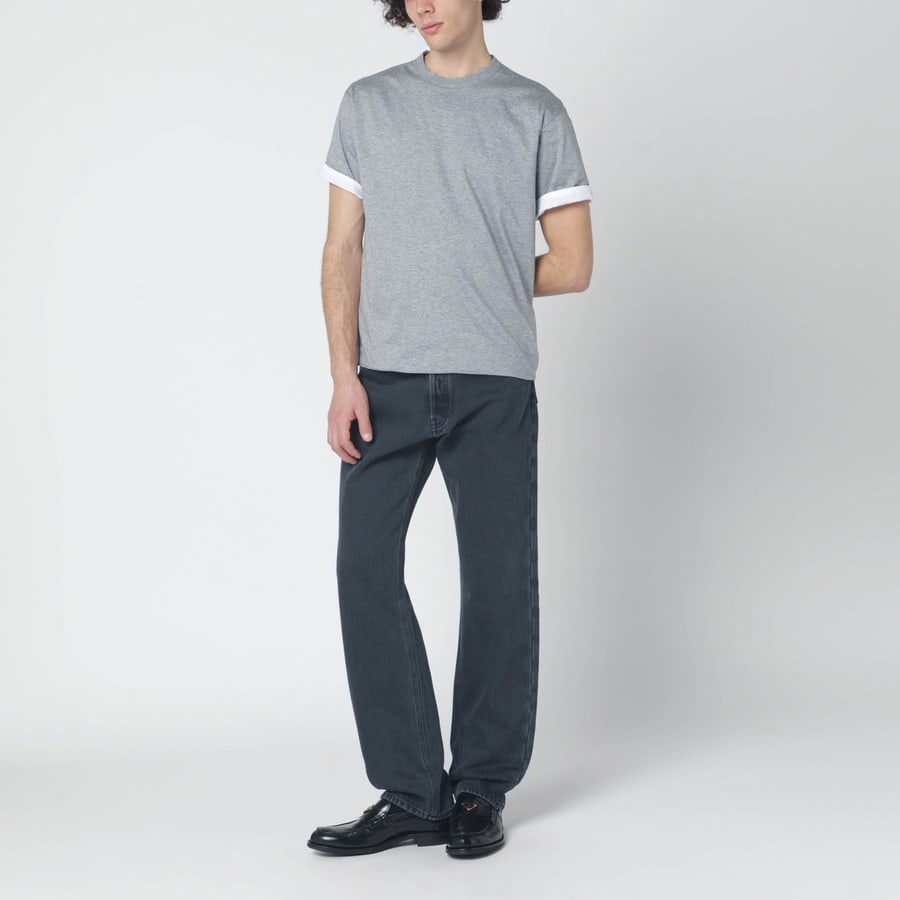 Prada T-shirt reversibile bianca/grigia in cotone, view 5