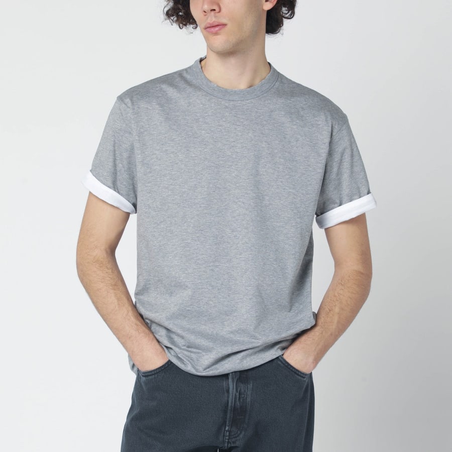 Prada T-shirt reversibile bianca/grigia in cotone, view 6