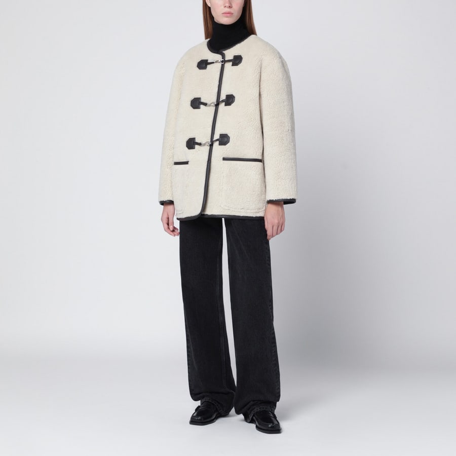 DUNST Giacca color crema in tessuto effetto shearling, view 2