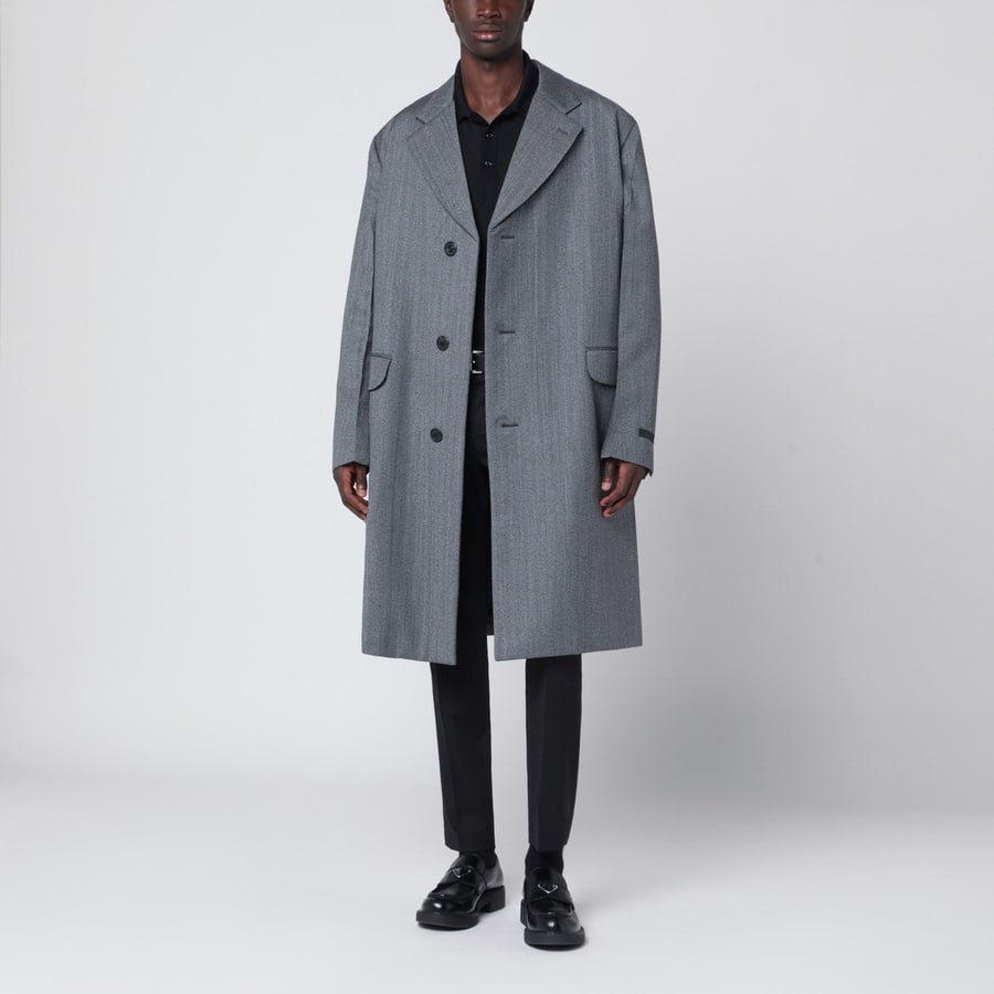 Prada Cappotto monopetto grigio in lana, view 2