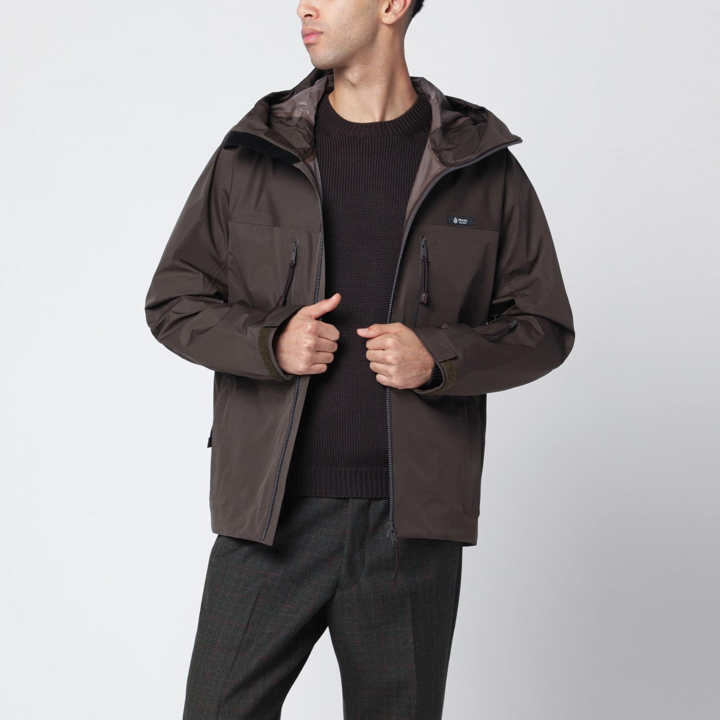 Prada Giubbotto con cappuccio verde mimetico