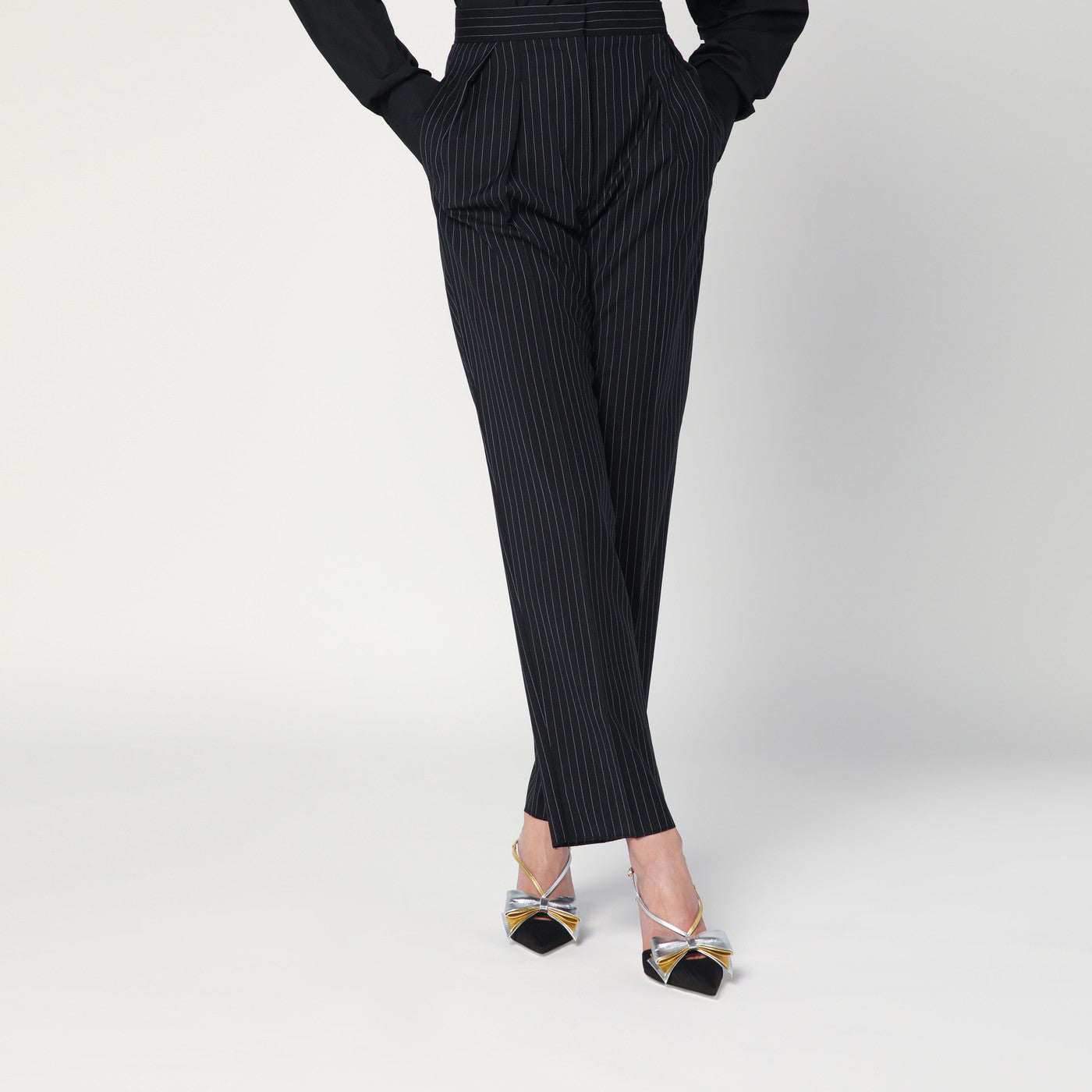 Max Mara Pantaloni neri gessati in lana