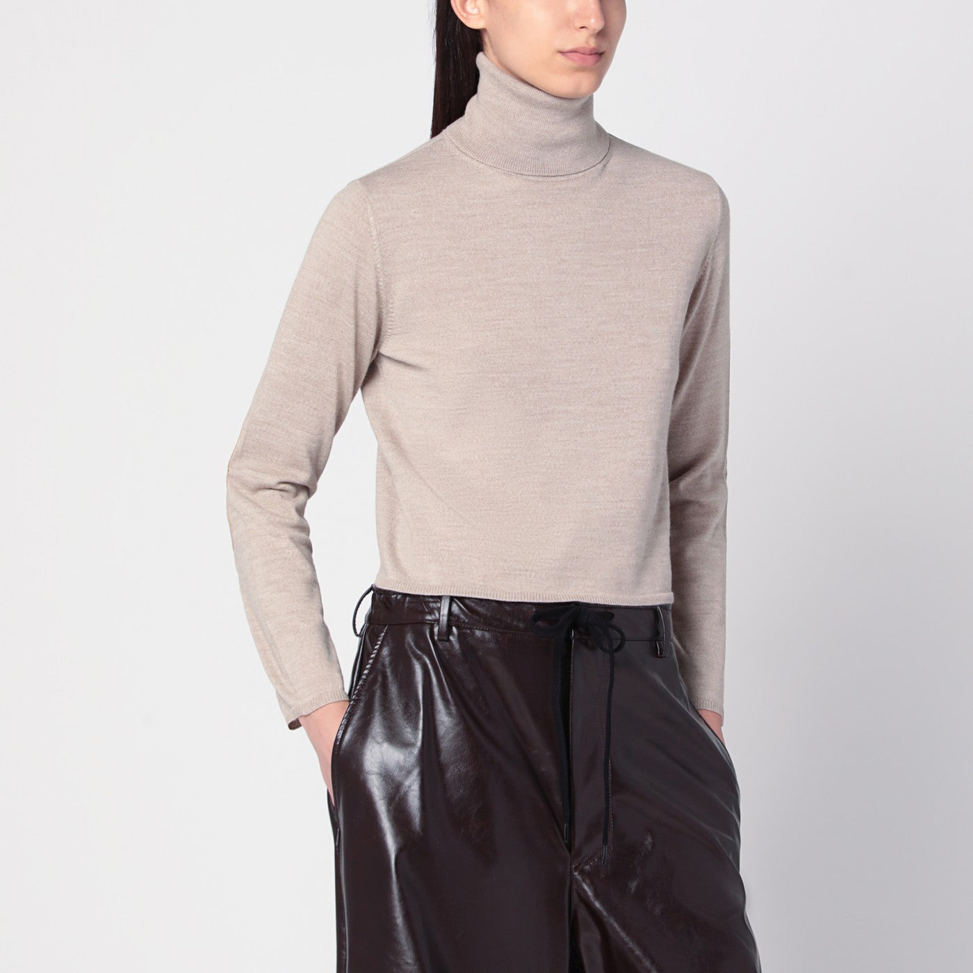 MM6 Maglione dolcevita beige in misto lana