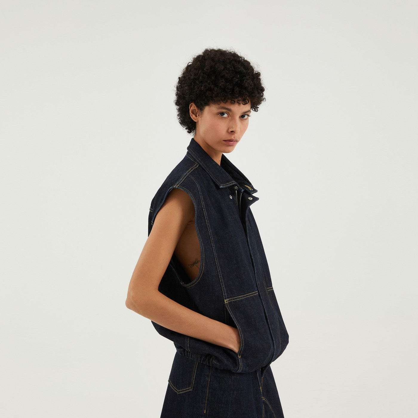 1989 STUDIO Gilet di jeans blu scuro